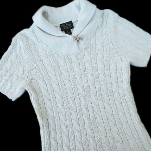Ralph Lauren Sweaters - ANGoRa Sweater Ralph Lauren Polo Jeans Ivory 3D Cable Knit Shawl Wood Toggle S